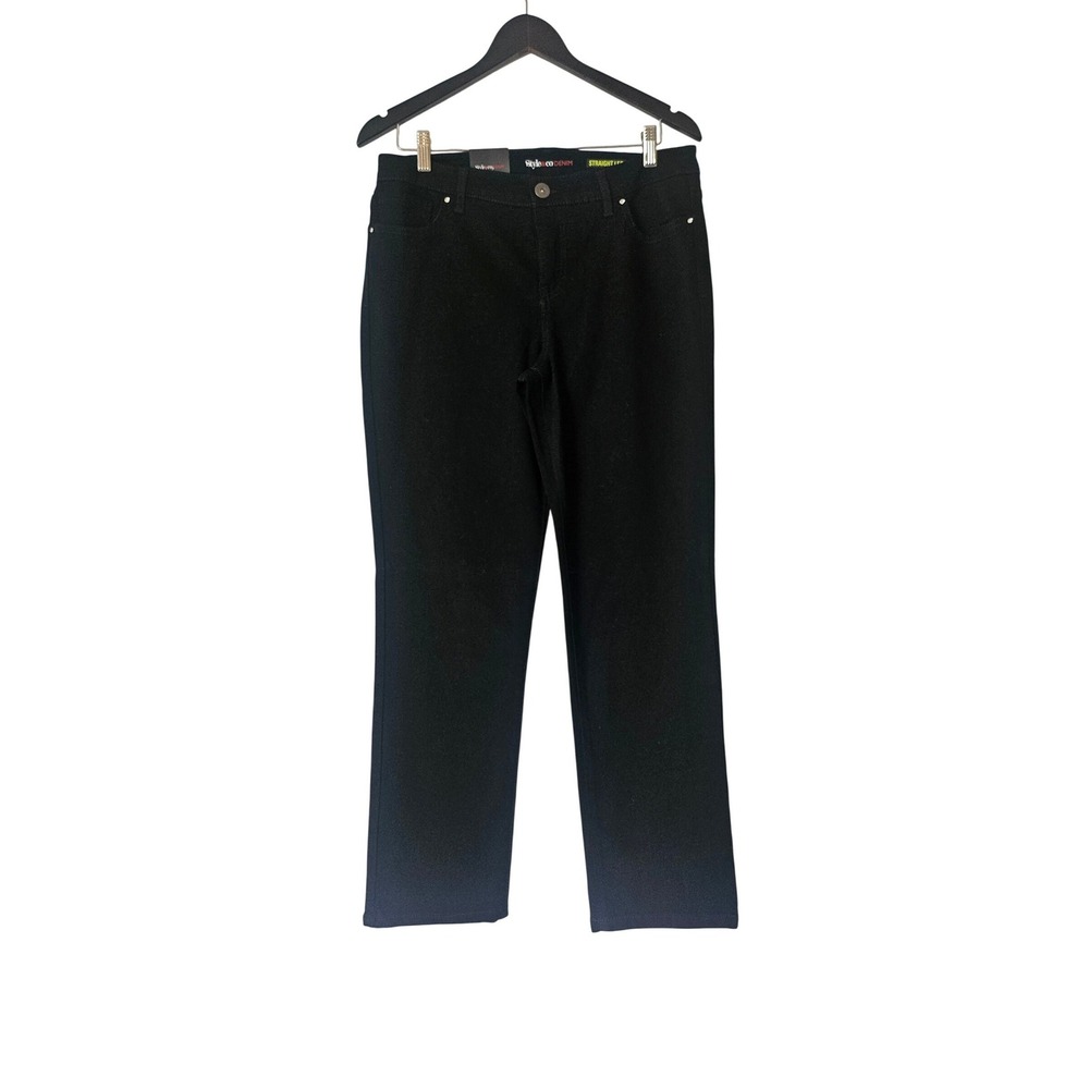 Style & Co Black Straight Leg Jeans 12 Petite NWT Tummy Control Rhinestone Y2K